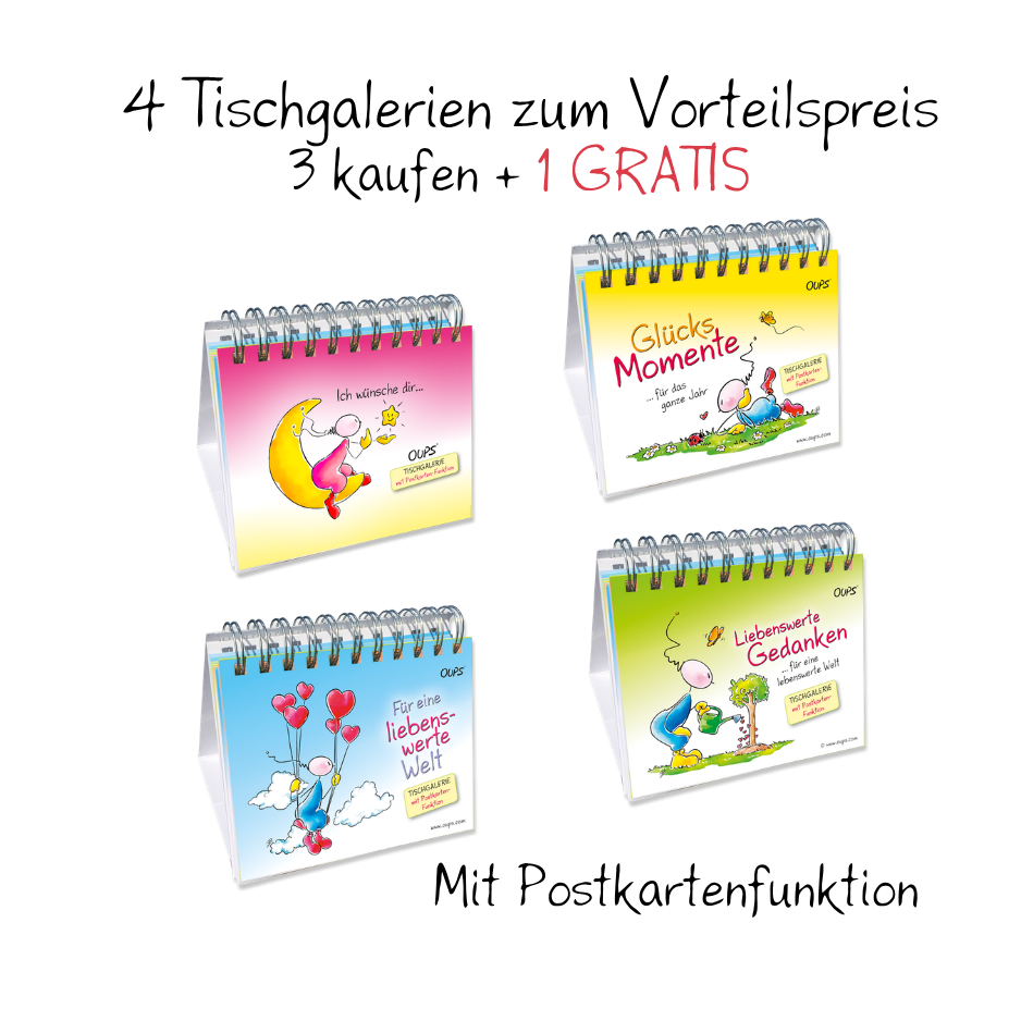 OUPS Tischgalerien 4er-Set zum Vorteilspreis mit Postkartenfunktion