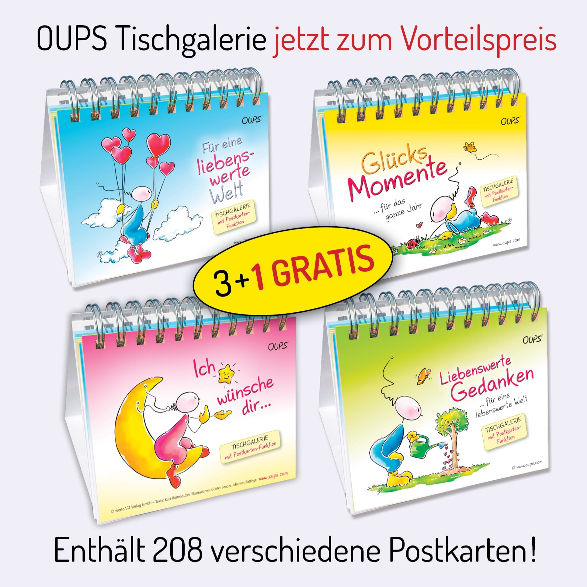 OUPS Tischgalerien 4er-Set zum Vorteilspreis mit Postkartenfunktion