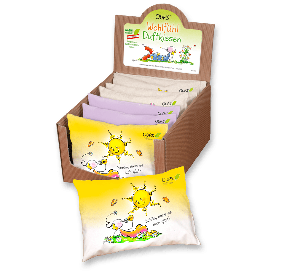 OUPS display with 4 scent sachets and 4 lavender sachets