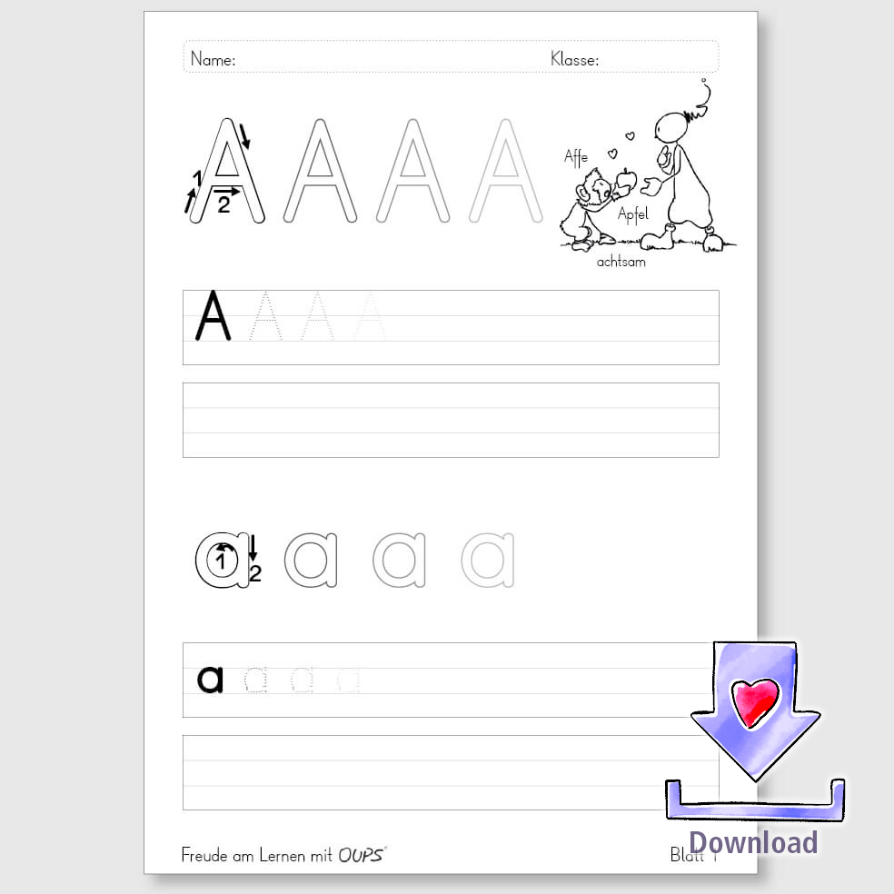 Oups - Übungsblätter zum Schreiben lernen.