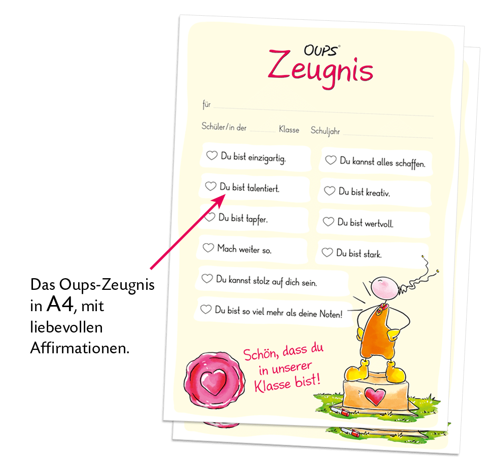 Oups-Zeugnis für Schulkinder