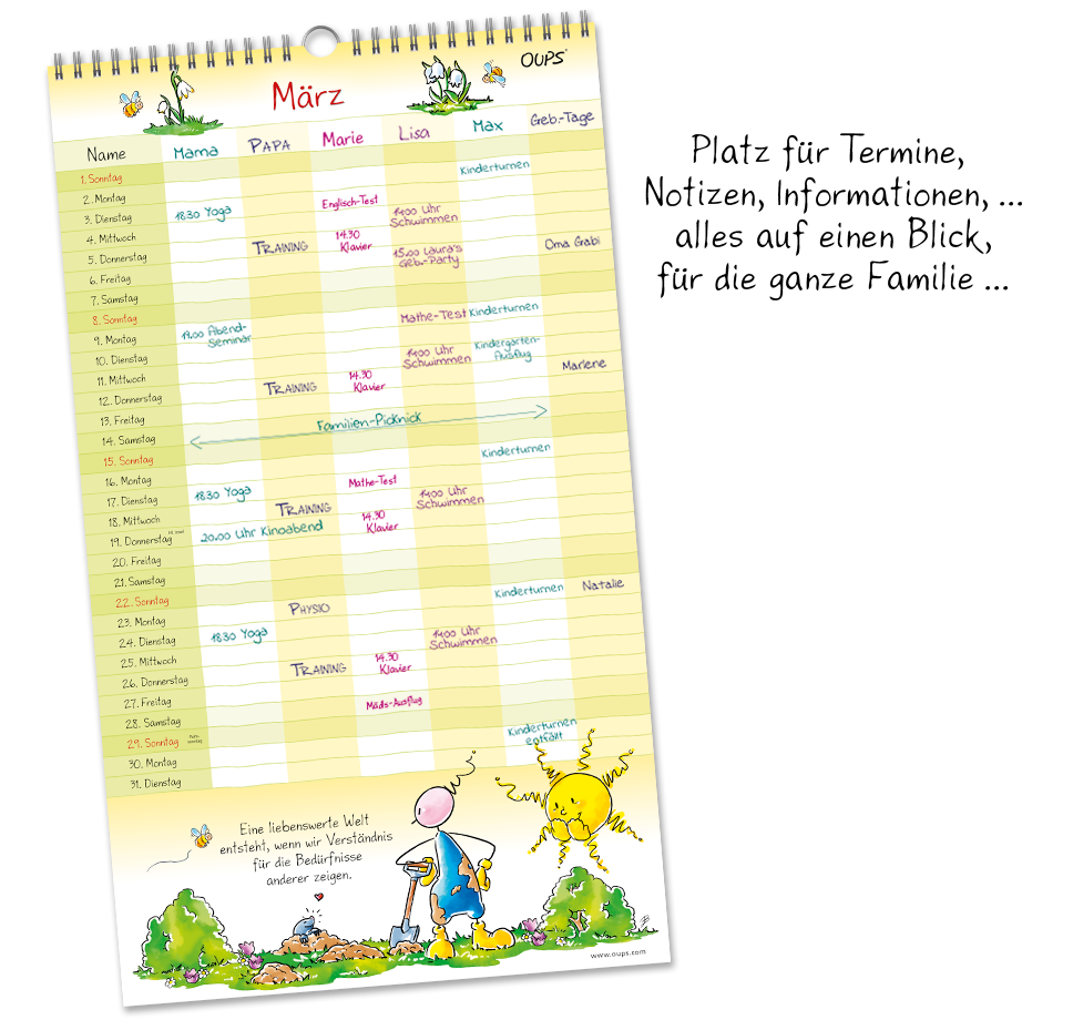 OUPS-Familienplaner 2026 - Wand-Terminplaner für die ganze Familie. - Oups