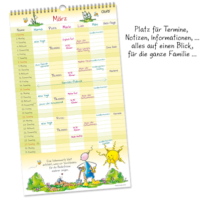 OUPS-Familienplaner 2026 - Wand-Terminplaner für die ganze Familie. - Oups
