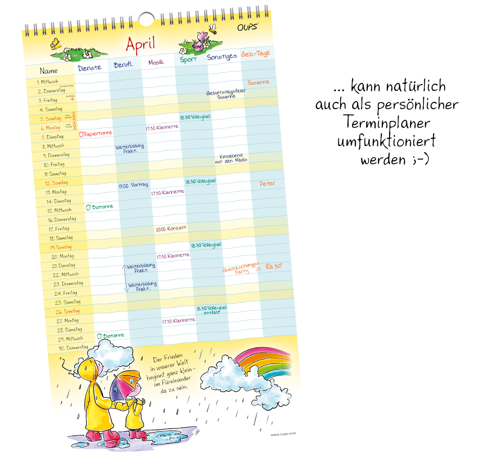 OUPS-Familienplaner 2026 - Wand-Terminplaner für die ganze Familie. - Oups