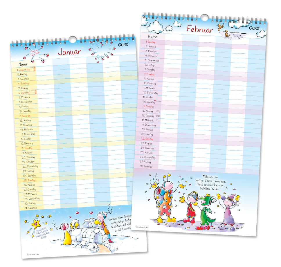 OUPS-Familienplaner 2026 - Wand-Terminplaner für die ganze Familie. - Oups