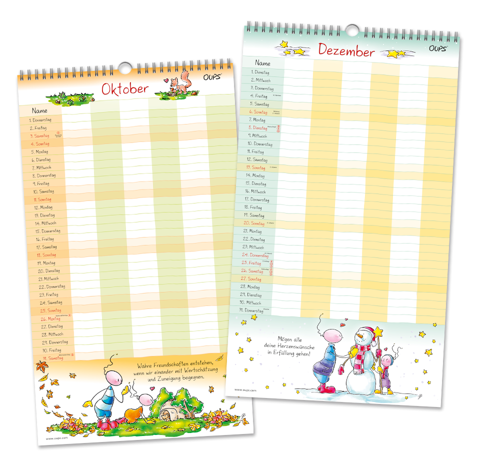 OUPS-Familienplaner 2026 - Wand-Terminplaner für die ganze Familie. - Oups