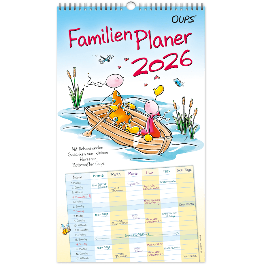 OUPS-Familienplaner 2026 - Wand-Terminplaner für die ganze Familie. - Oups