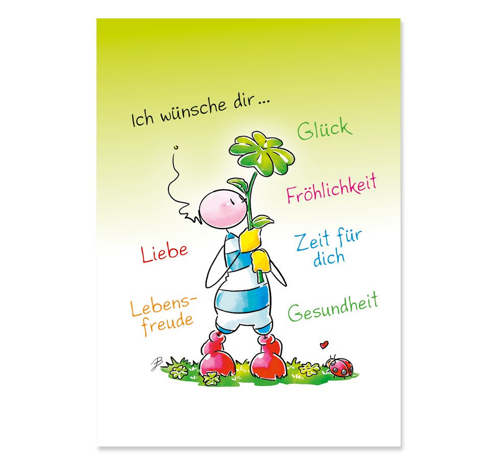 Oups Postkarte - Ich wünsche dir… Glück, Fröhlichkeit, Liebe, Gesundheit, ... - Oups