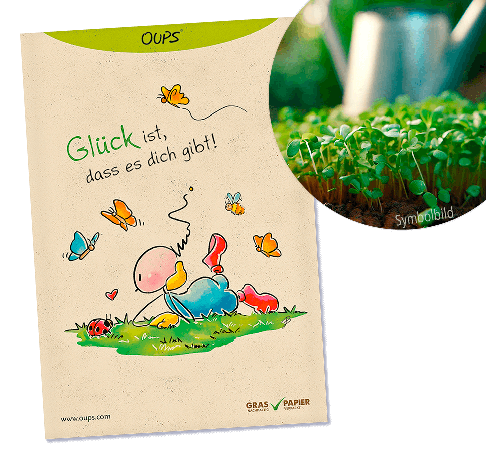 Oups Samenpackung - BIO Gartenkresse - Glück ist, dass es dich gibt - Oups