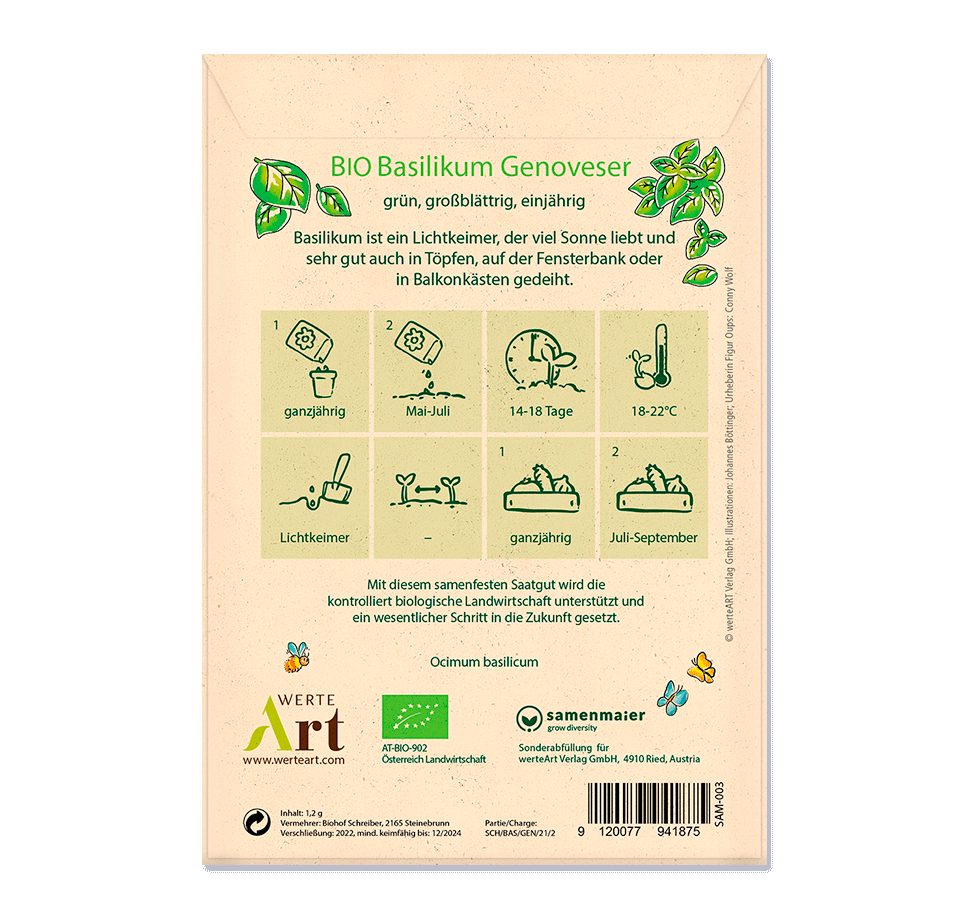 Oups Samenpackung - BIO Basilikum Genoveser - Es entstehen die besten Sachen, wenn wir sie mit Liebe machen