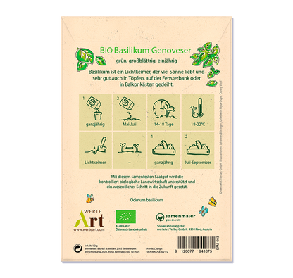 Oups Samenpackung - BIO Basilikum Genoveser - Es entstehen die besten Sachen, wenn wir sie mit Liebe machen