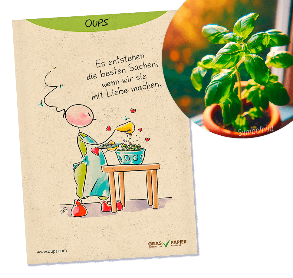 Oups Samenpackung - BIO Basilikum Genoveser - Es entstehen die besten Sachen, wenn wir sie mit Liebe machen - Oups
