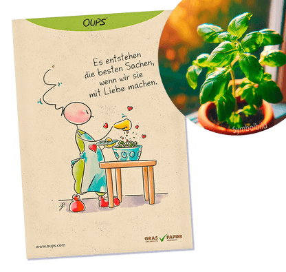 Oups Samenpackung - BIO Basilikum Genoveser - Es entstehen die besten Sachen, wenn wir sie mit Liebe machen - Oups