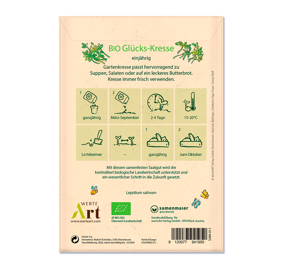 Oups Samenpackung - BIO Glücks-Kresse - Mögen dich Freude und Glück auf all deinen Wegen begleiten - Oups