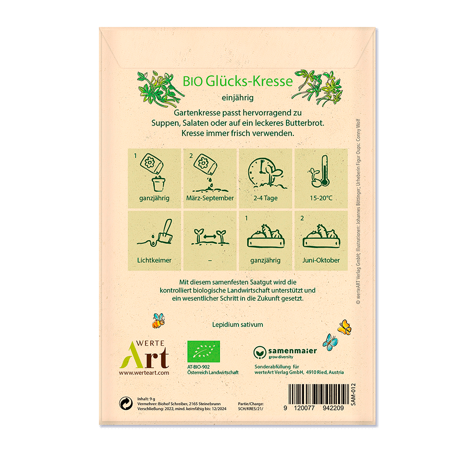 Oups Samenpackung - BIO Glücks-Kresse  - Ich wünsche dir Gesundheit, Lebensfreude, Erfolg, Zeit für dich,... - Oups