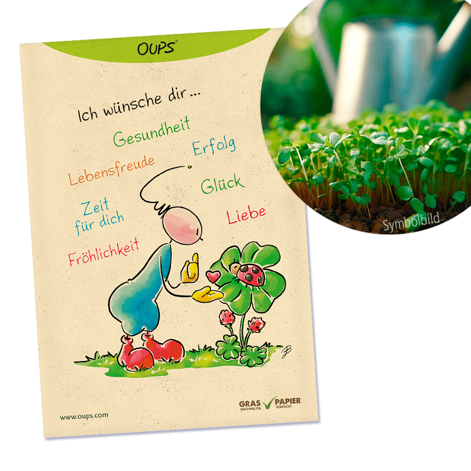 Oups Samenpackung - BIO Glücks-Kresse  - Ich wünsche dir Gesundheit, Lebensfreude, Erfolg, Zeit für dich,... - Oups