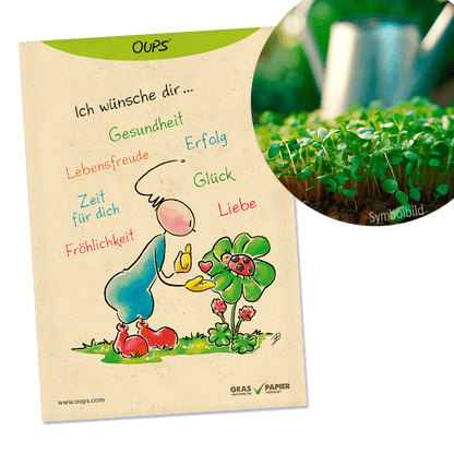 Oups Samenpackung - BIO Glücks-Kresse  - Ich wünsche dir Gesundheit, Lebensfreude, Erfolg, Zeit für dich,... - Oups