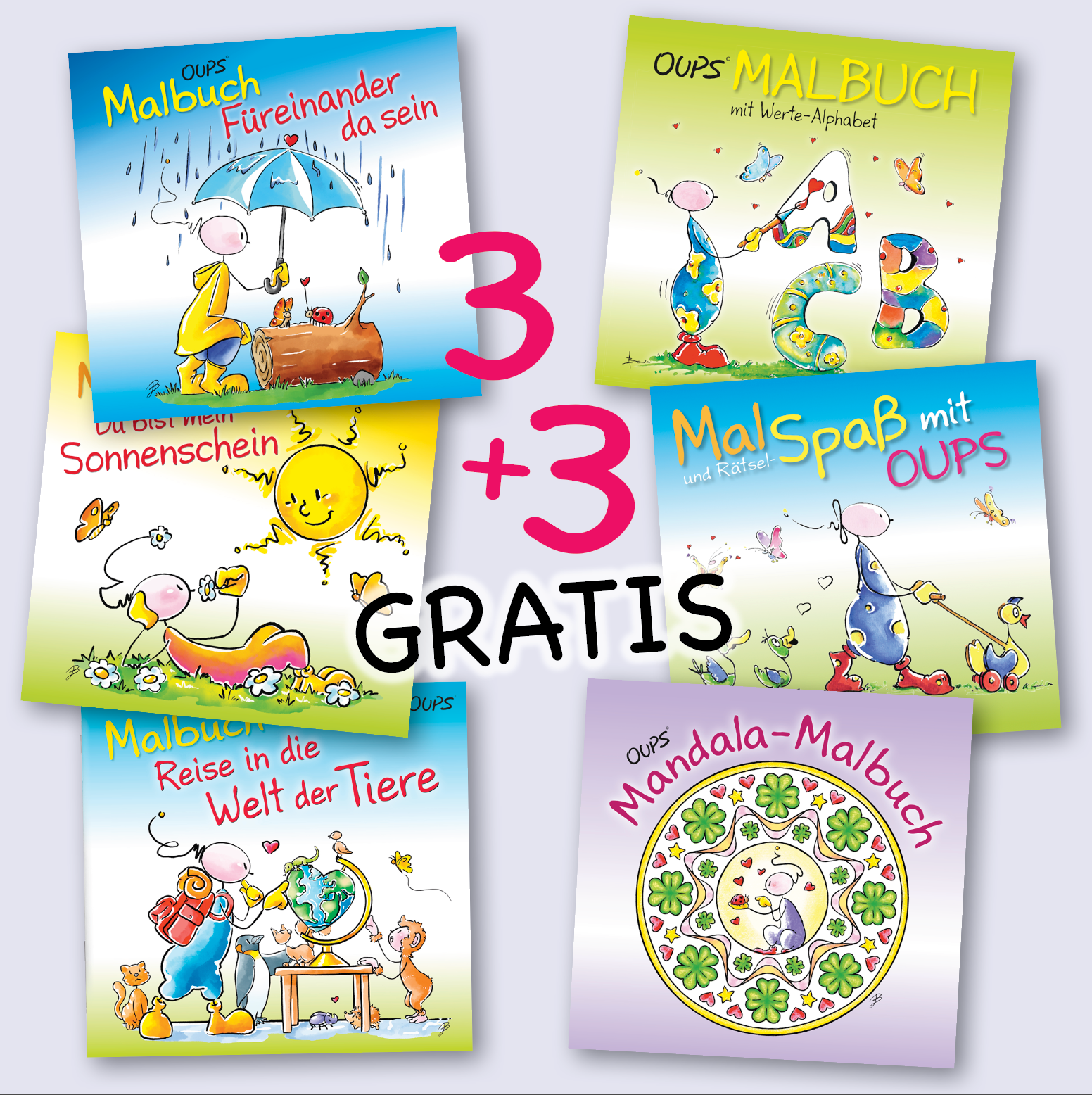 OUPS Malbuch-Paket – 3 + 3 GRATIS (6 Malbücher)