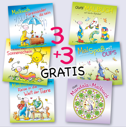 OUPS Malbuch-Paket – 3 + 3 GRATIS (6 Malbücher)