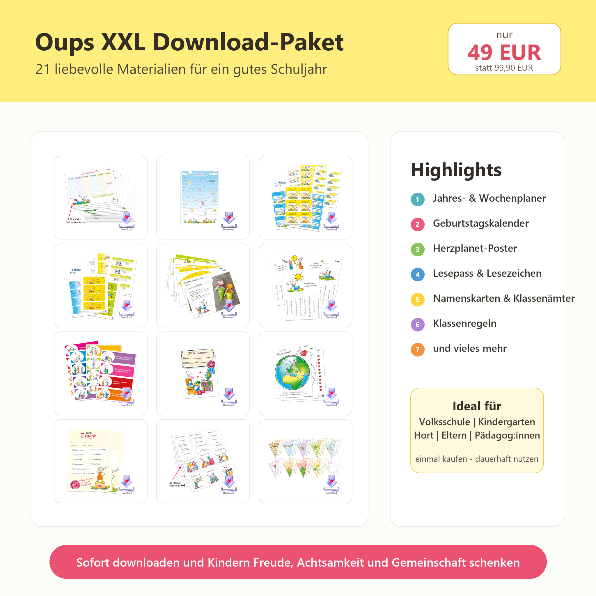 🌟 Oups XXL-Schulpaket – 21 liebevoll gestaltete Downloads zum Sonderpreis!
